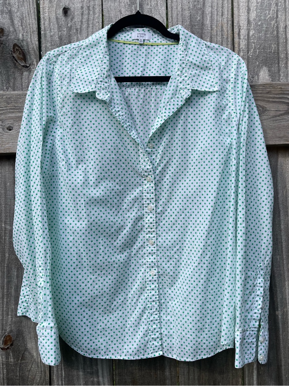 crown & ivy Green Polka Dot Button-Up Shirt Sz XL